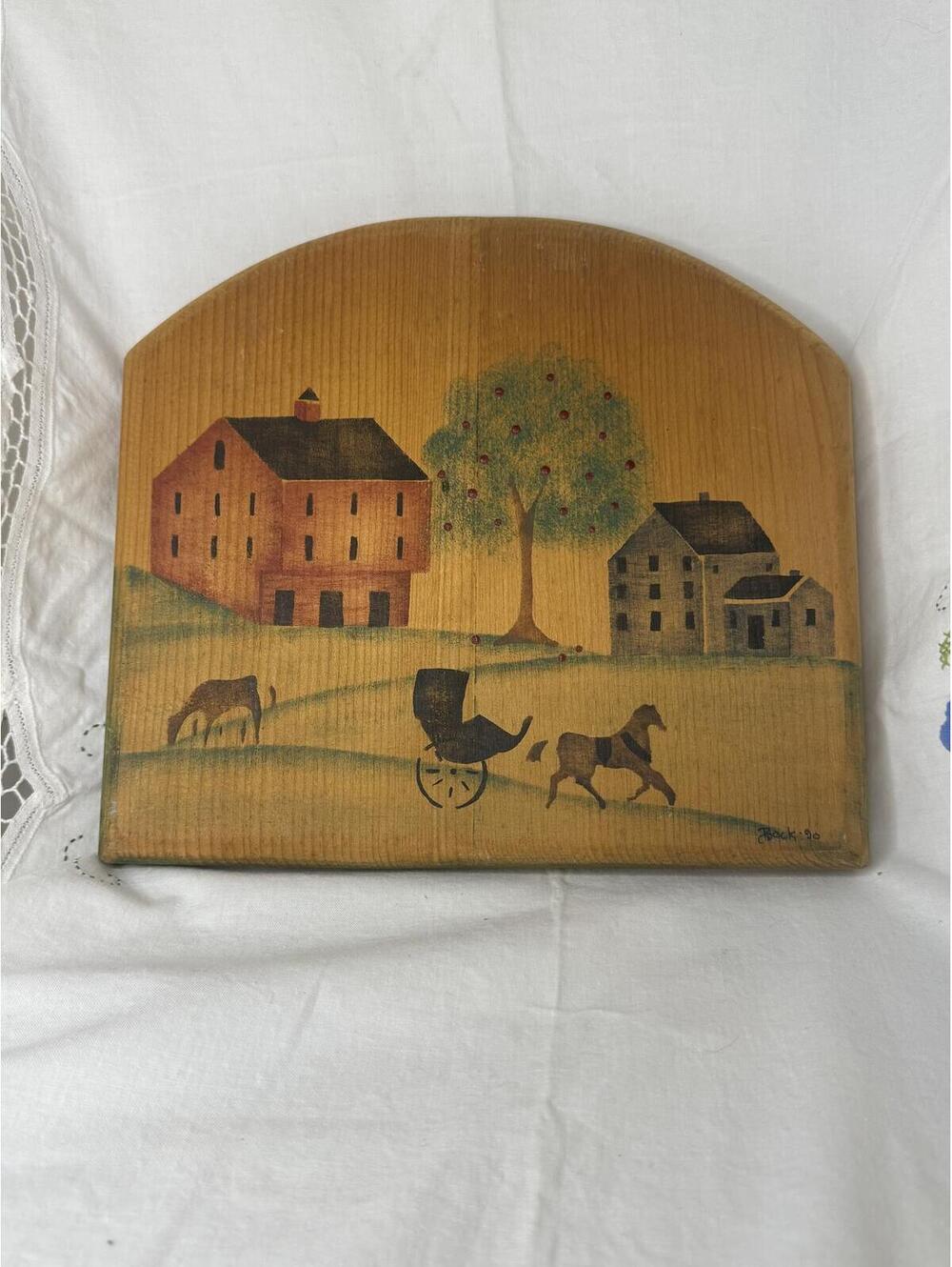 Vintage Amish Folk Art Wooden Wall Art by Bock - Cottage Core